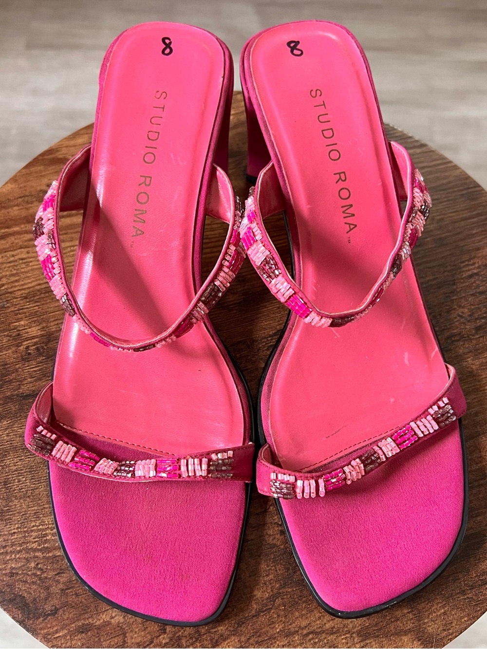 Y2K BEADED BARBIE PINK STUDIO ROMA KITTEN HEELS ✨